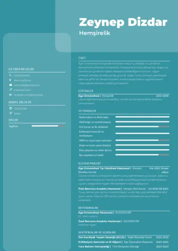 Sağlık Çalışanı Cv Örnekleri cv indir